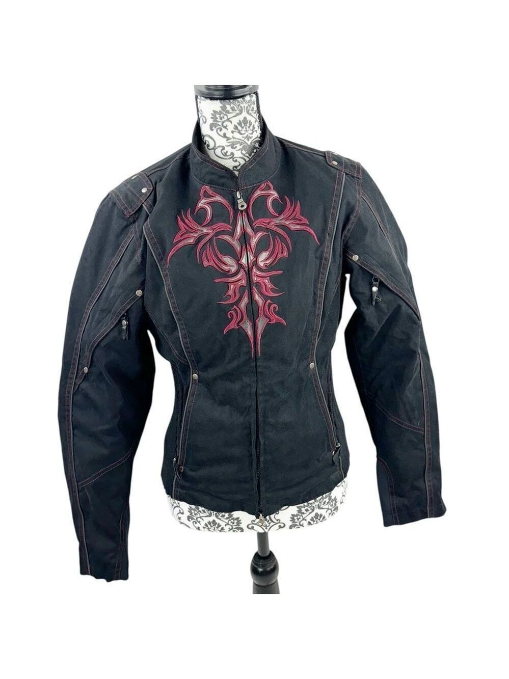 Harley Davidson Milwaukee Embroidered Flame Double Zip Moto Riding Jacket
